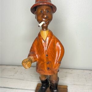 Vintage Romer Hand Crafted Hunter Man,Smoke  14 Inches Italy Wooden Figurine